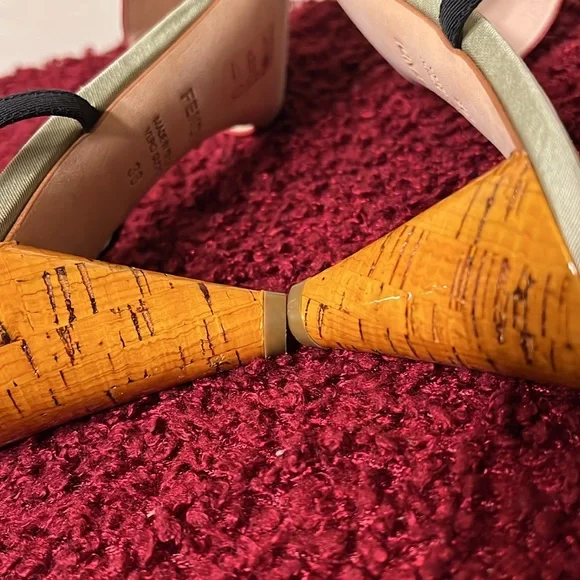Fendi Olive Faille Color Block Ankle Strap Sandals size 8 - Picture 13 of 17
